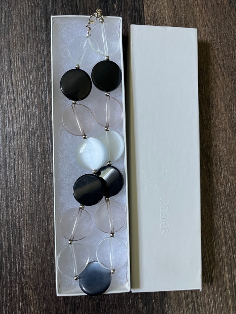Multicolor Round Bead Statement Necklace - Black, White & Clear